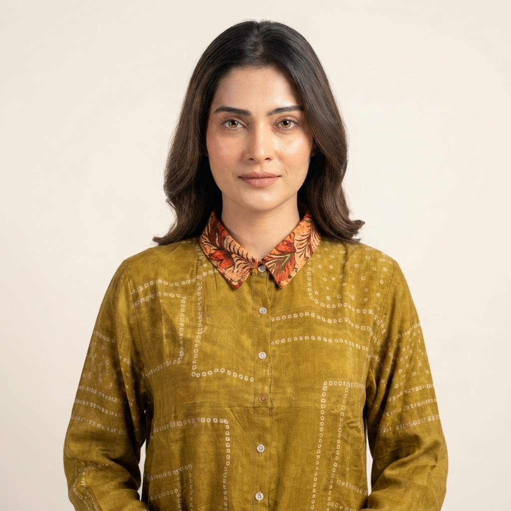 Bandhani With Kalamkari Shirt