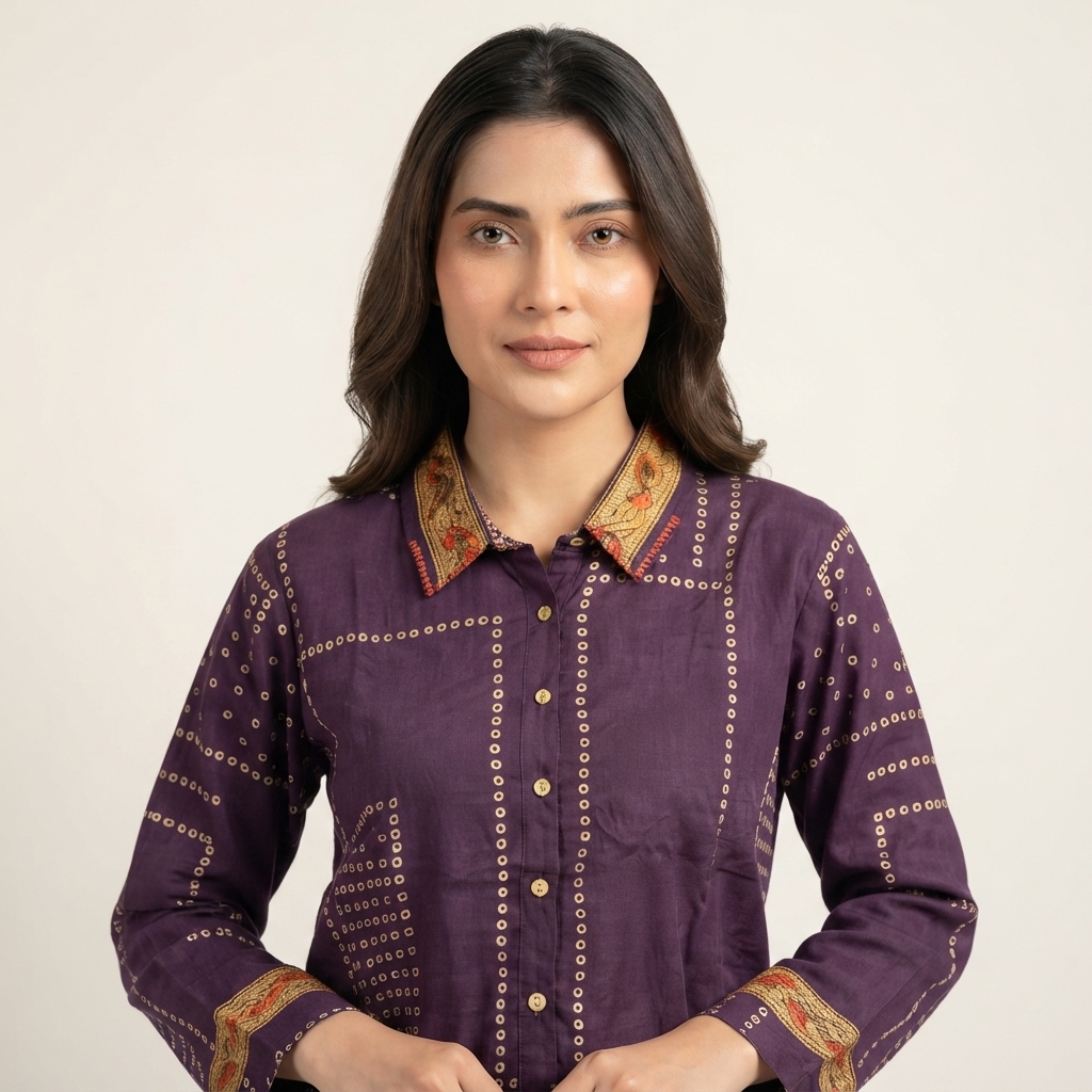 Bandhani With Kalamkari Shirt